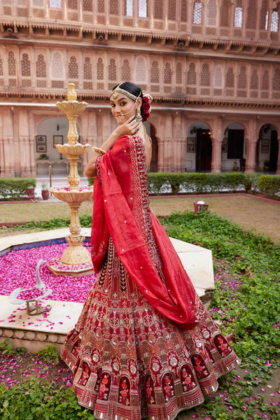 "Aashi" Red Hand Embroidered Bridal Lehenga Set