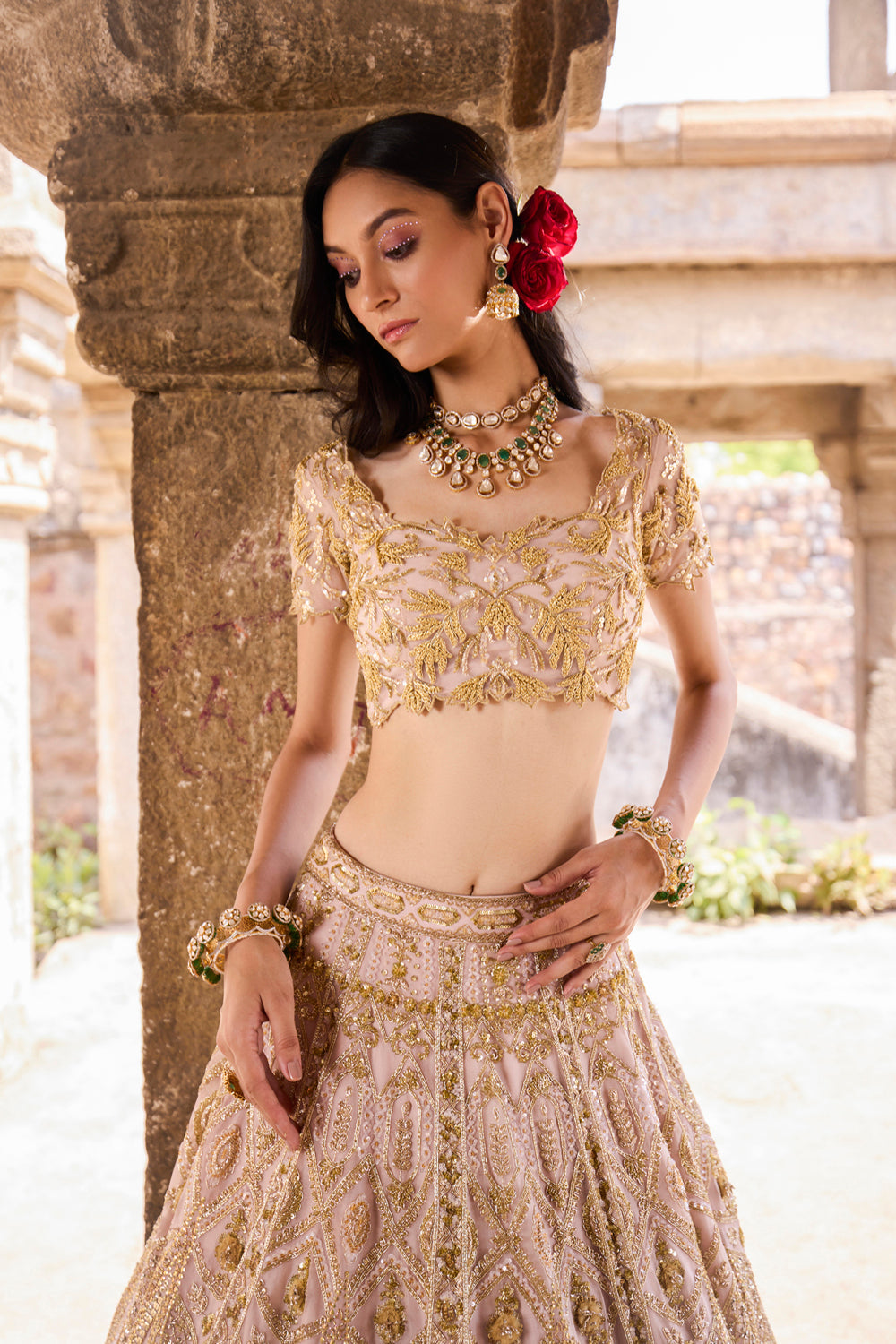 "Amara" Onion Pink Zardosi And Sequin Embroidered Organza Lehenga Set