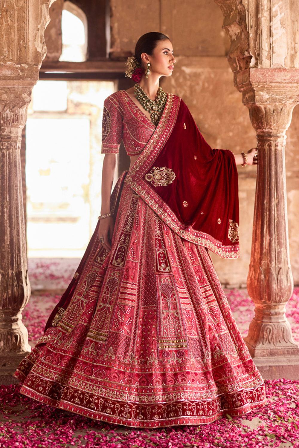 "Ariana" Red Zardosi Bridal Lehenga Set