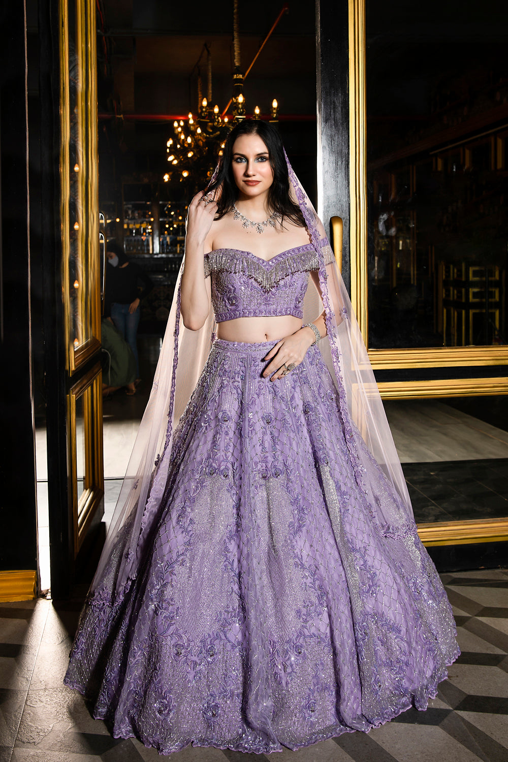 "Avril" Purple Sequin Embellished Floral & Jaal Lehenga Set