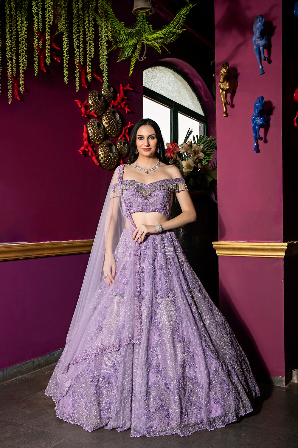 "Avril" Purple Sequin Embellished Floral & Jaal Lehenga Set