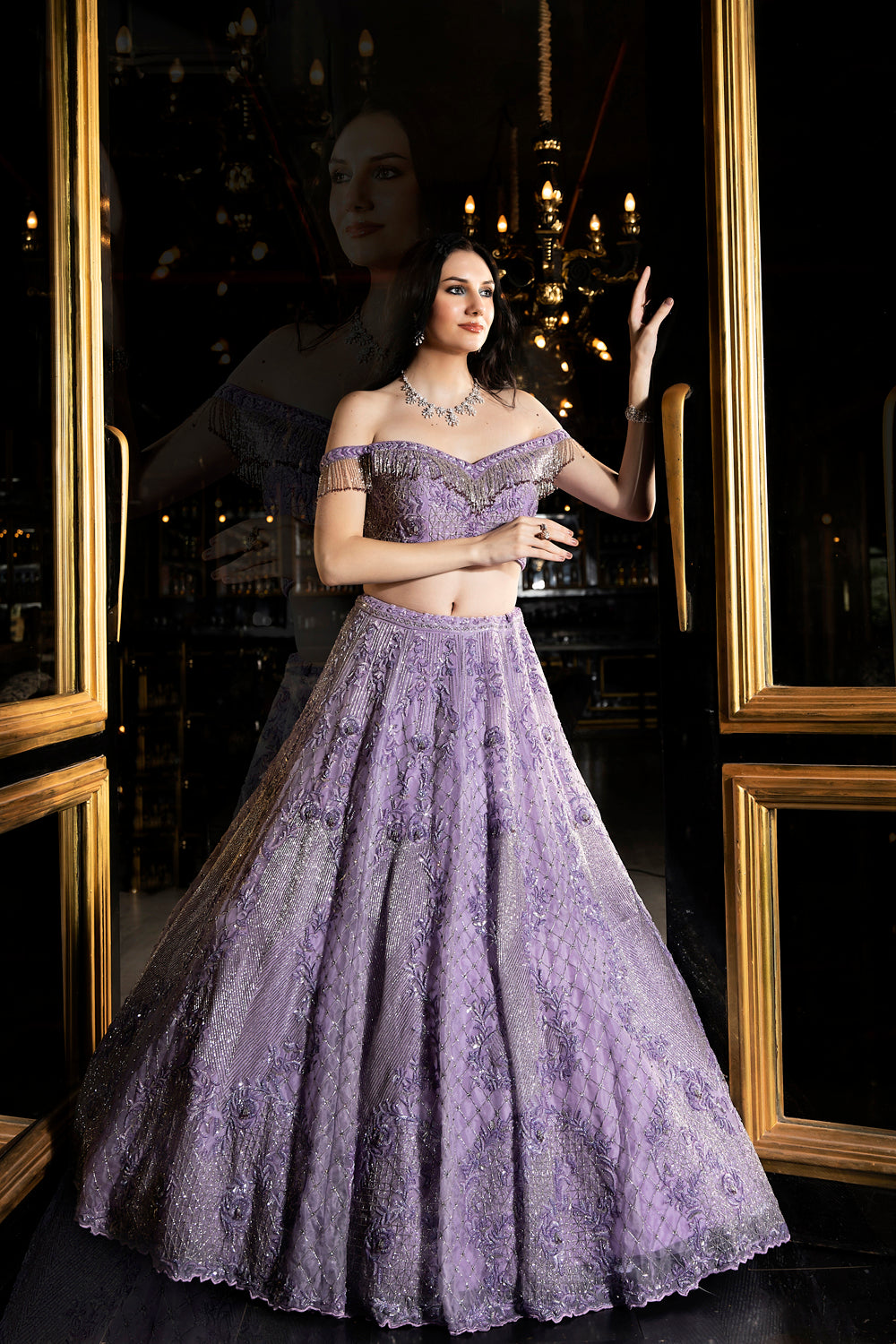 "Avril" Purple Sequin Embellished Floral & Jaal Lehenga Set