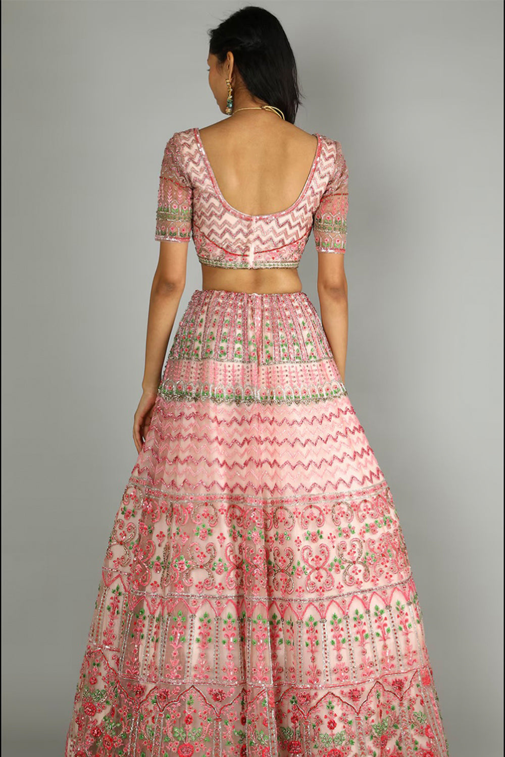 "Chloe" Rose Pink Floral Geometric Lehenga Set