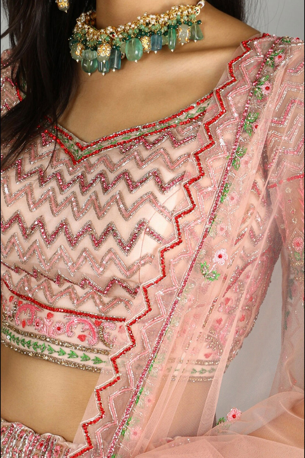 "Chloe" Rose Pink Floral Geometric Lehenga Set