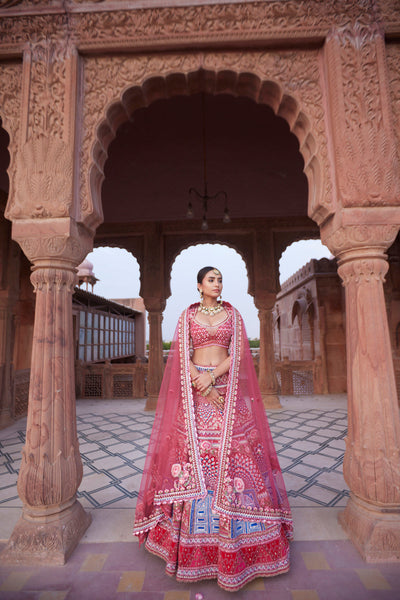 "Dwarka" Rani Pink Hand Embroidered Lehenga Set