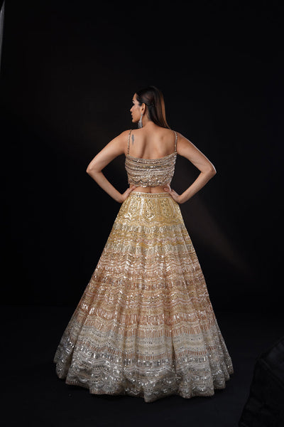 "Tierra" Gold Rosegold Silver Ombre Lehenga Set With Dupatta