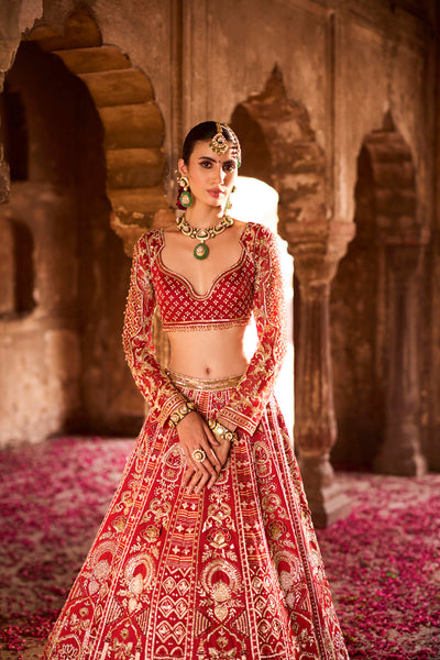 "Ilakshi" Deep Red Zardosi Embroidery Bridal Lehenga Set