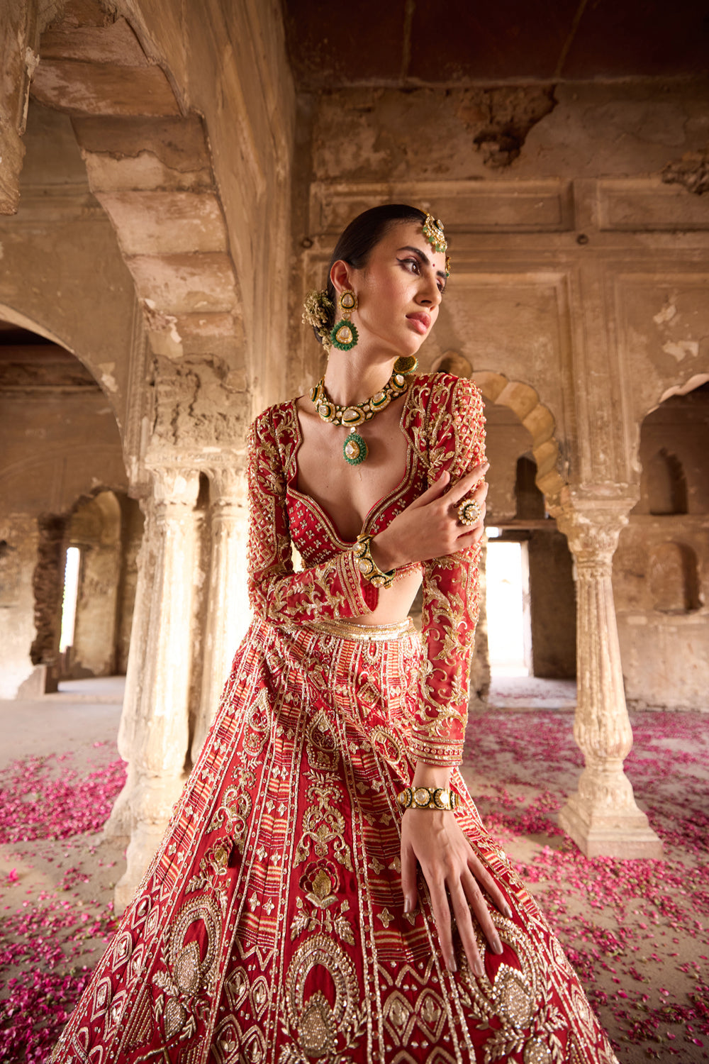 "Ilakshi" Deep Red Zardosi Embroidery Bridal Lehenga Set