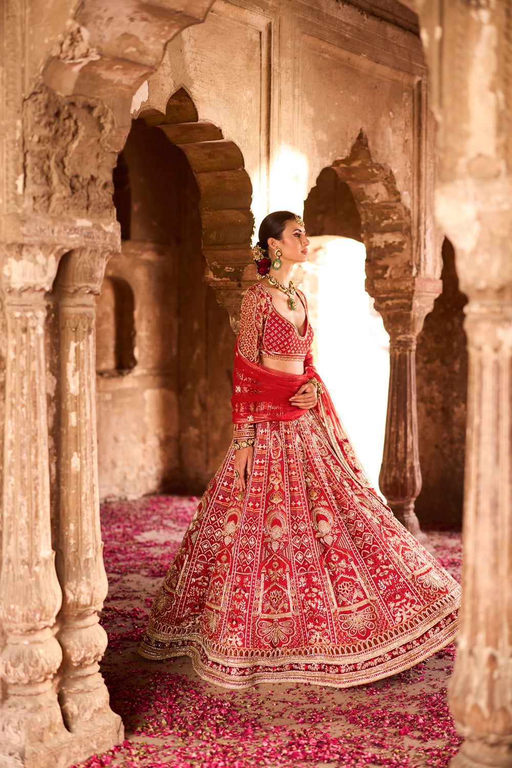 "Ilakshi" Deep Red Zardosi Embroidery Bridal Lehenga Set