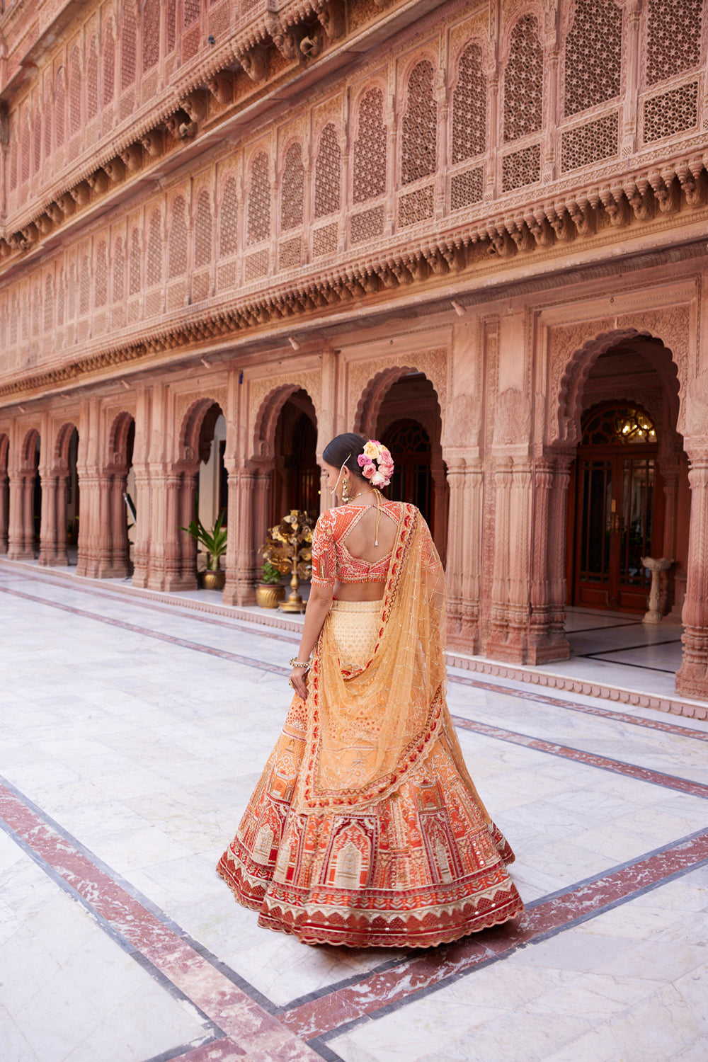 "Kesari" Shades Of Orange Ombre Bridal Lehenga Set