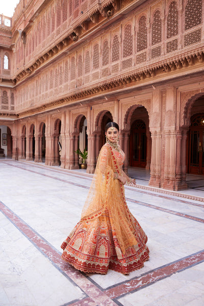 "Kesari" Shades Of Orange Ombre Bridal Lehenga Set