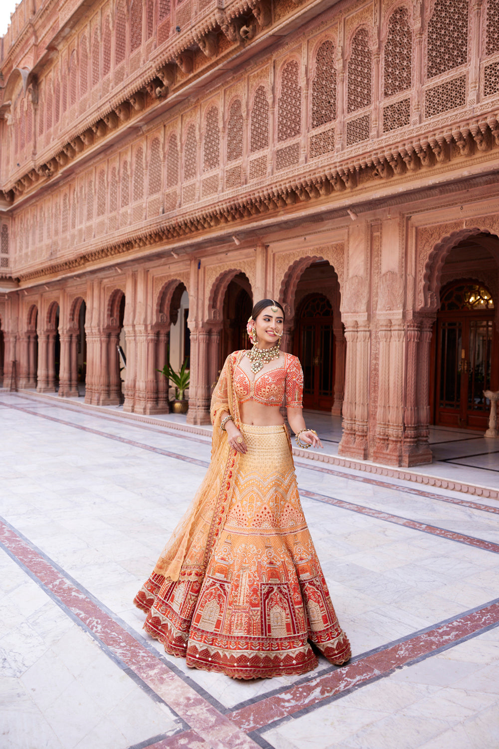 "Kesari" Shades Of Orange Ombre Bridal Lehenga Set