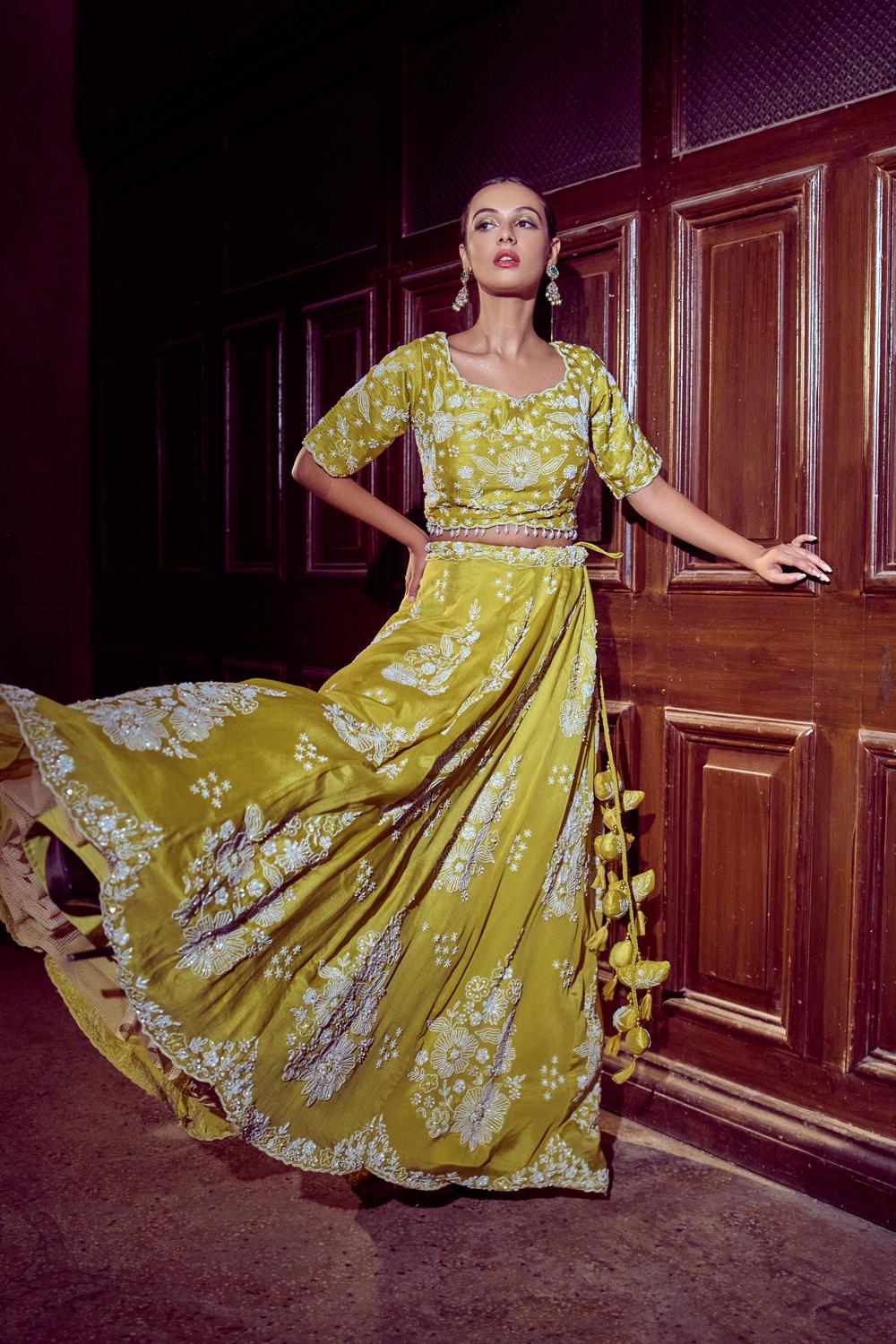 Mustard Floral Lehenga Set