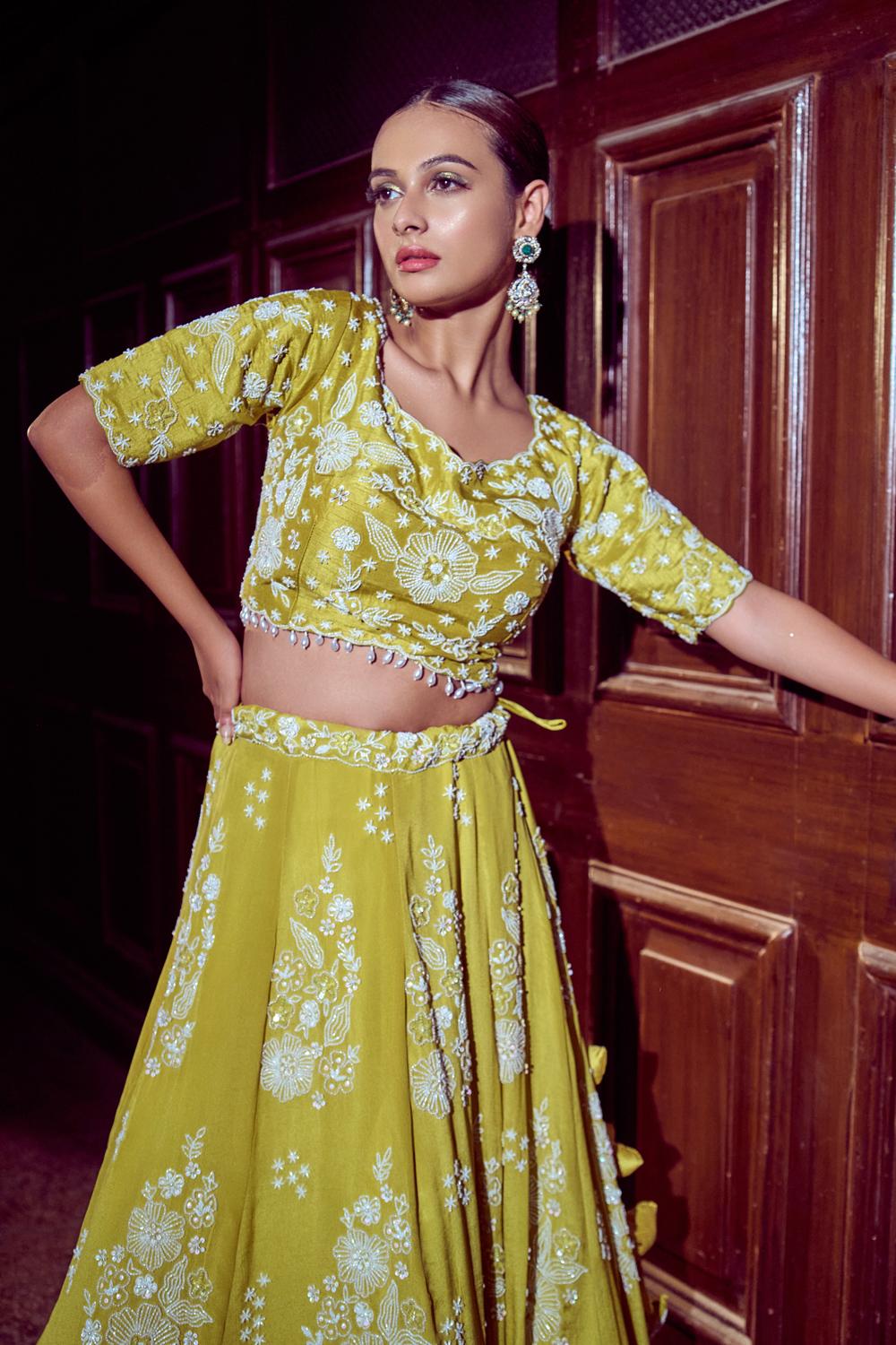 Mustard Floral Lehenga Set