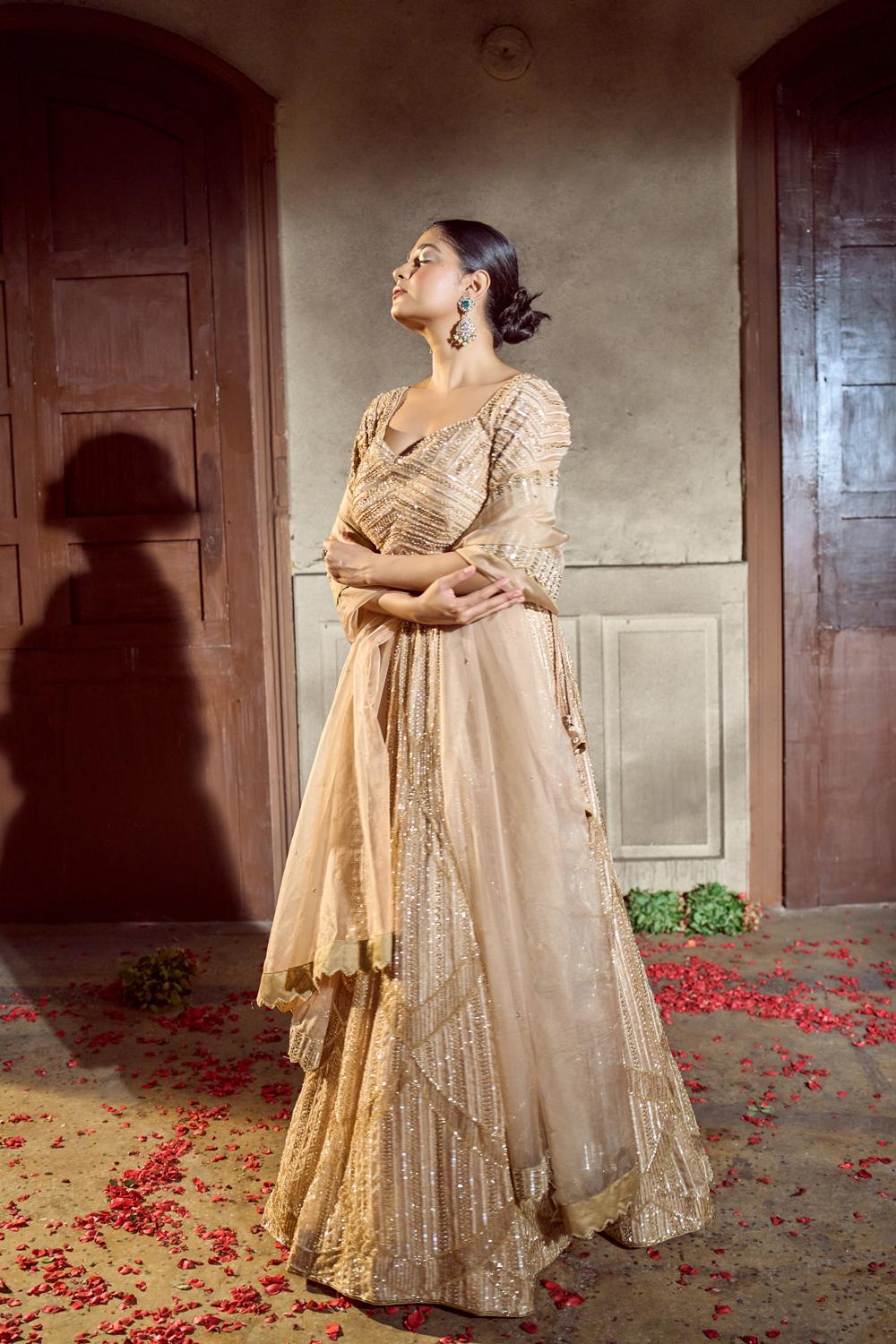 Golden Embroidered Lehenga Set