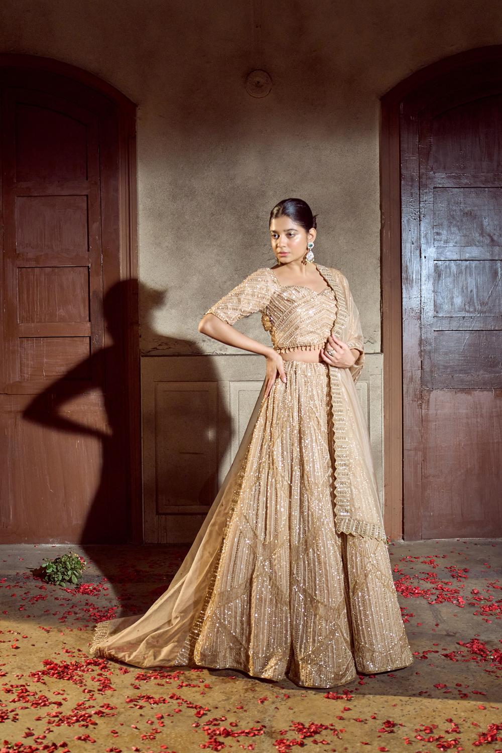 Golden Embroidered Lehenga Set