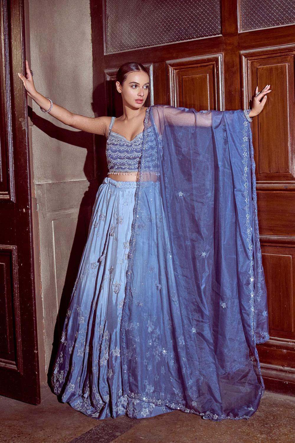 Ombre Blue Lehenga Set