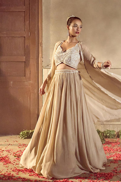 Beige Jacket Lehenga Set