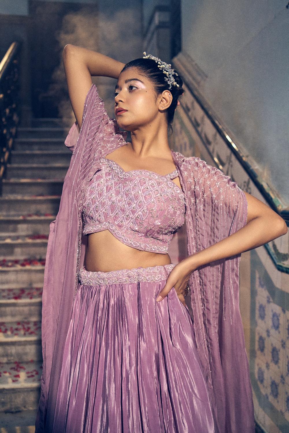 Mauve Cape Lehenga Set