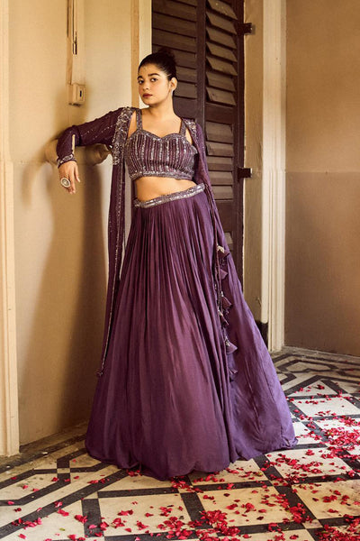 Wine Lehenga Jacket Set