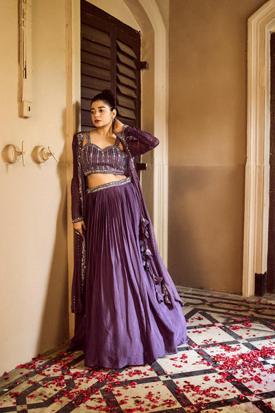 Wine Lehenga Jacket Set