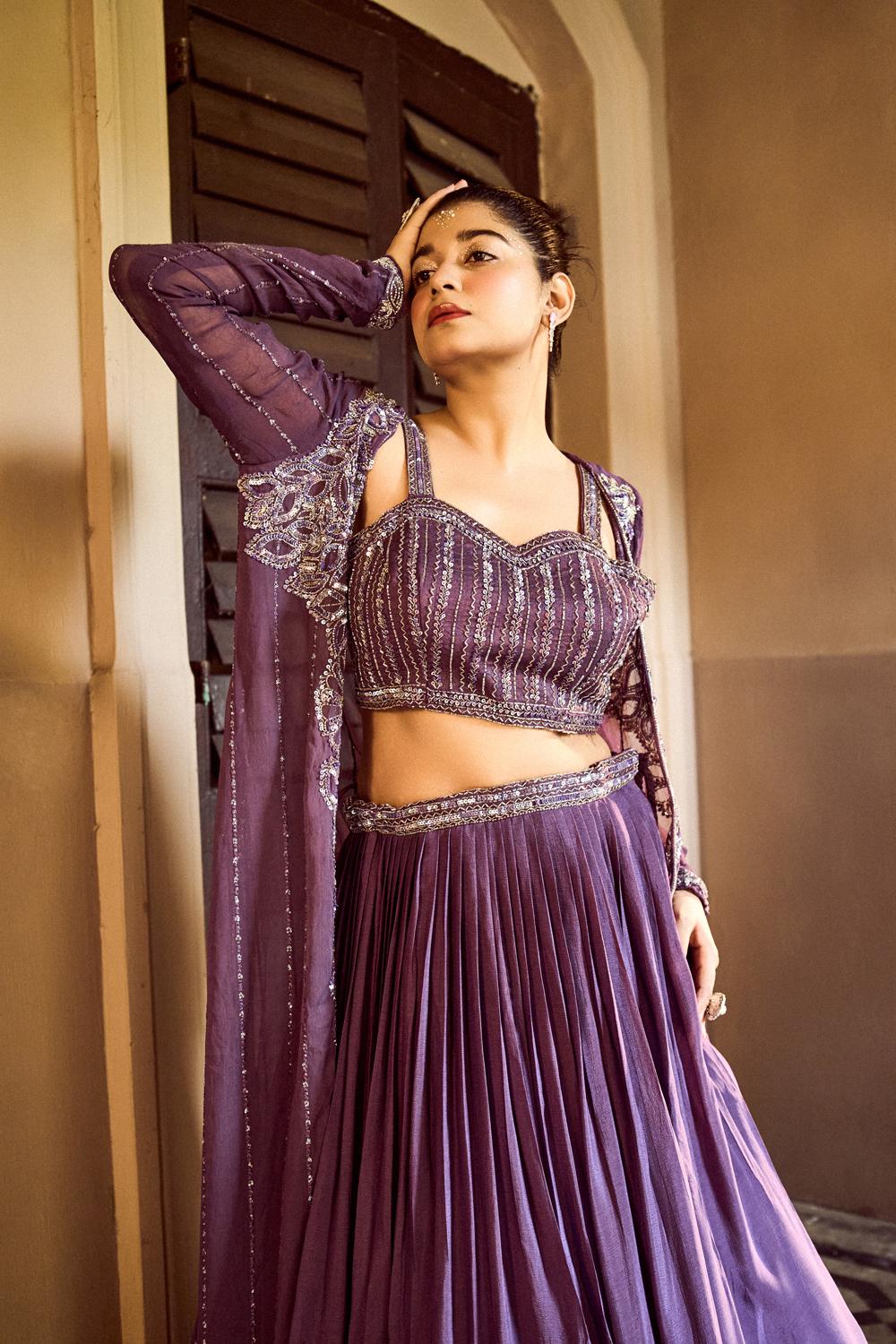 Wine Lehenga Jacket Set