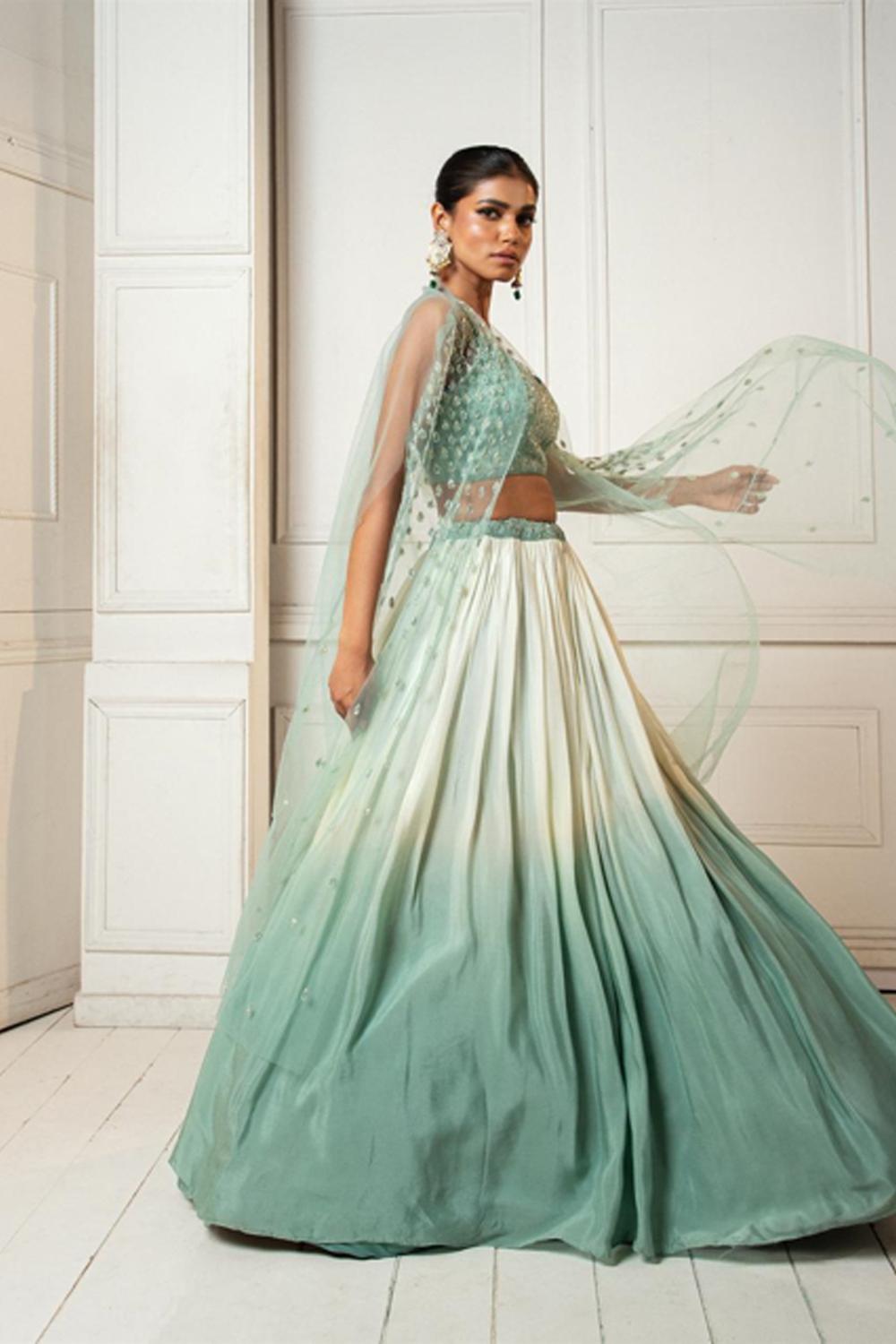 Ivory Sea Green Ombre Lehenga Set