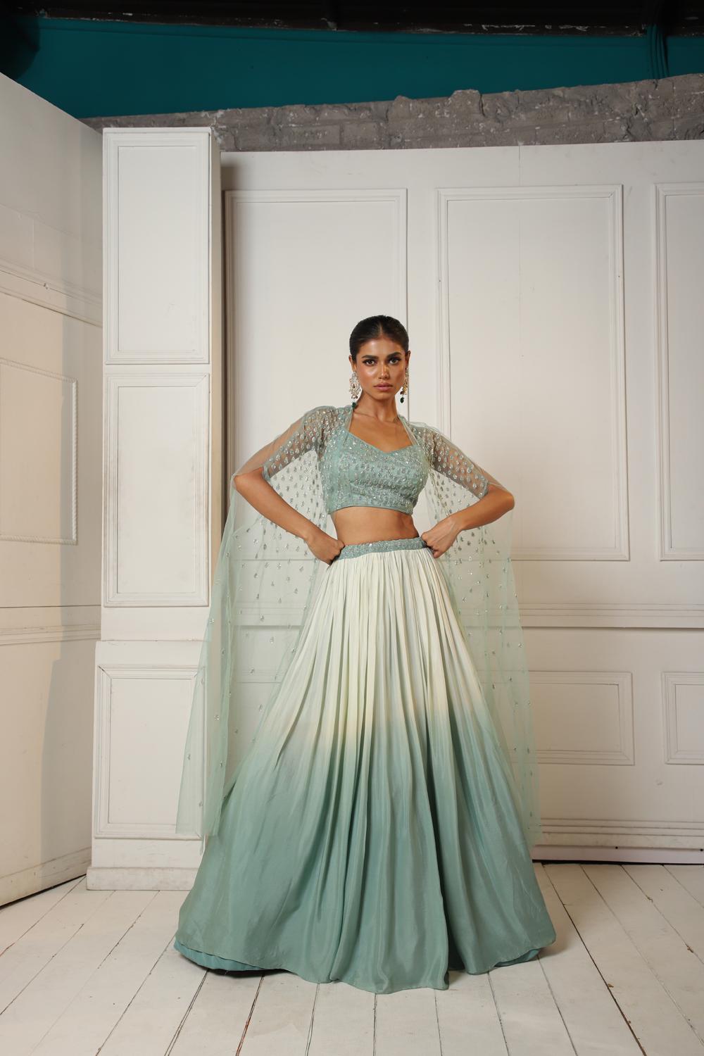 Ivory Sea Green Ombre Lehenga Set