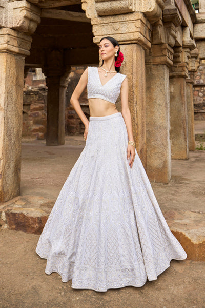 "Oraya" Ivory Resham Kashmiri Embroidered Lehenga Set