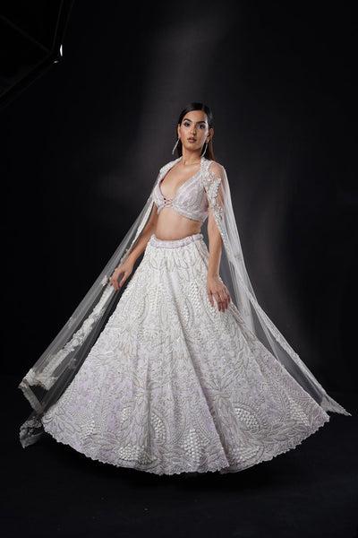 "Lunar" Hand Embroidered Pearl Work Lehenga Set