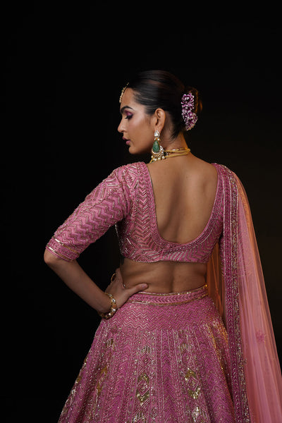 "Vania" Pink Tissue Lehenga Set With Dupatta