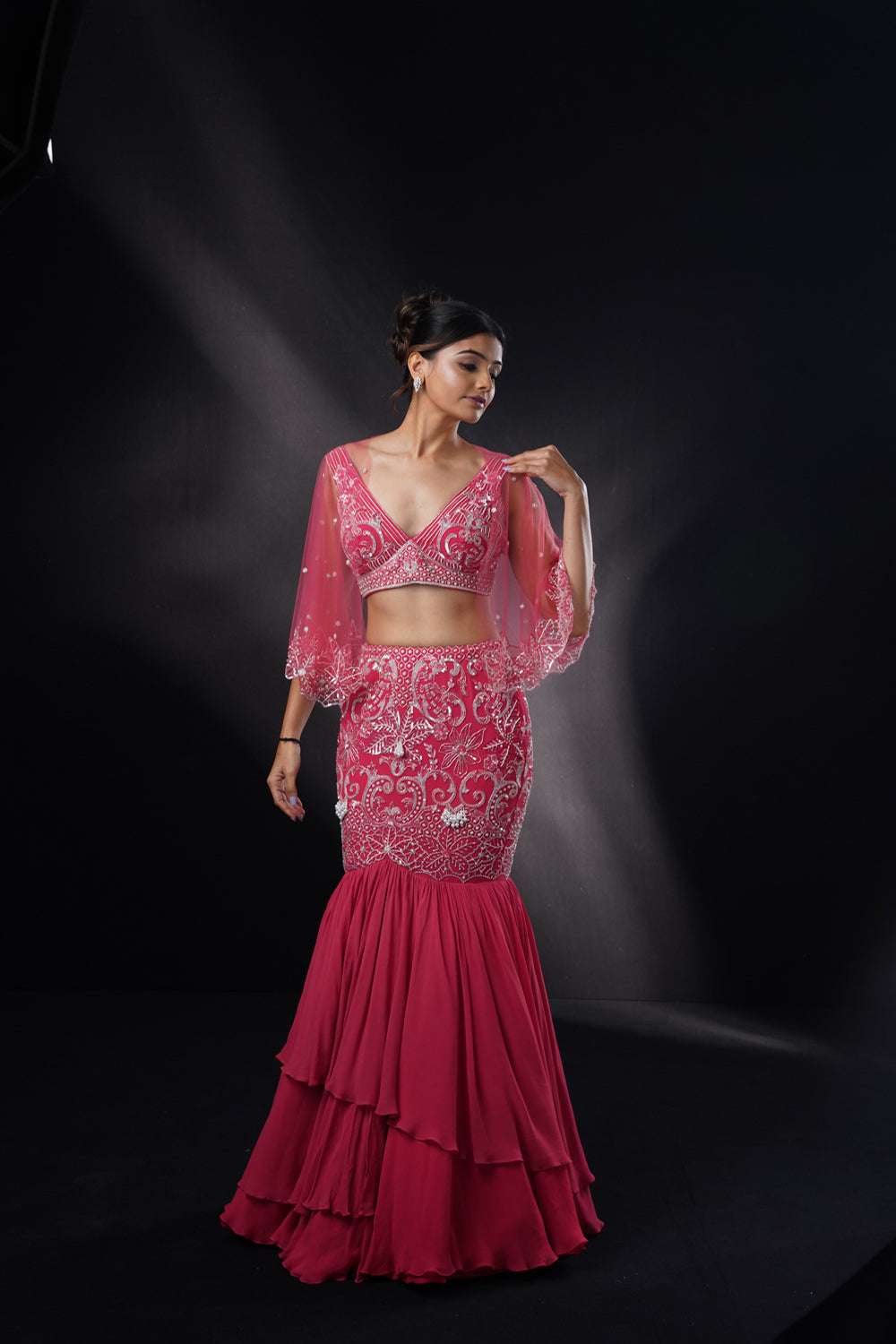 "Maria" Coral Embellished Fishcut Lehenga Set