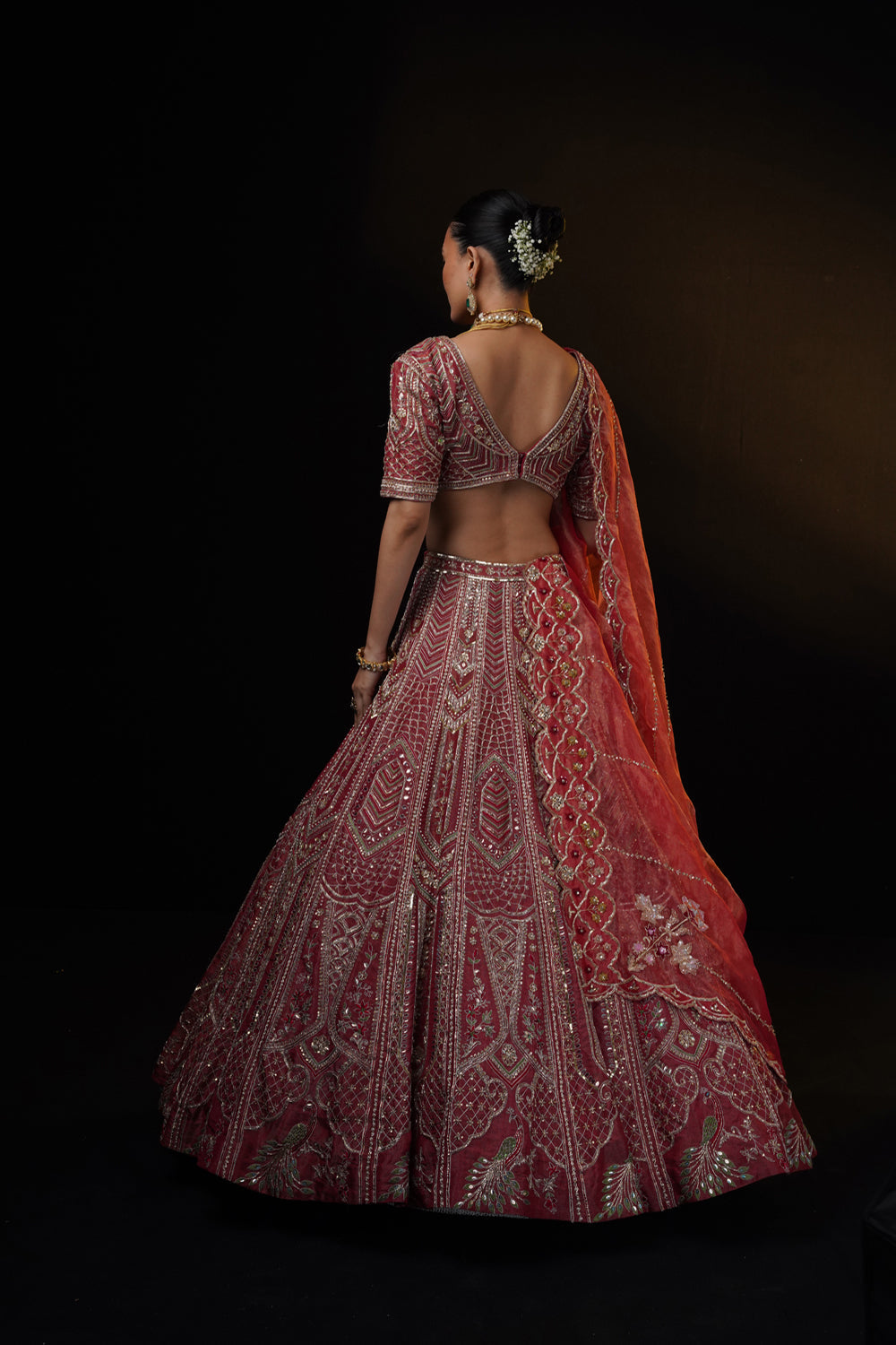 "Raya" Red Tissue Bridal Lehenga Set