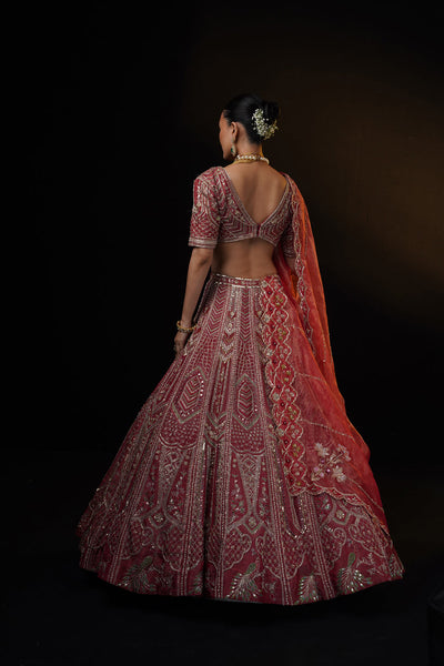 "Raya" Red Tissue Bridal Lehenga Set