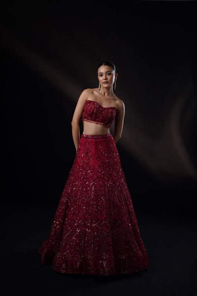 "Rosetta" Burgundy Floral Lehenga Set