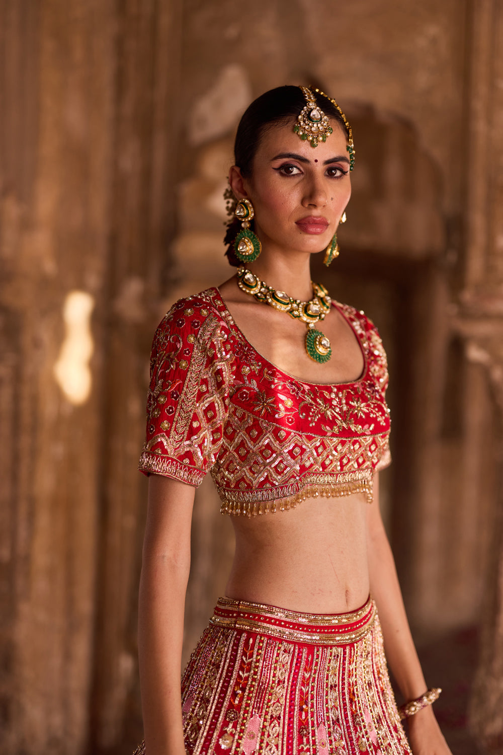 "Rinaya" Red Zardosi Bridal Lehenga Set