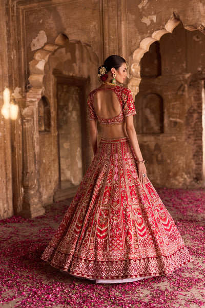 "Rinaya" Red Zardosi Bridal Lehenga Set