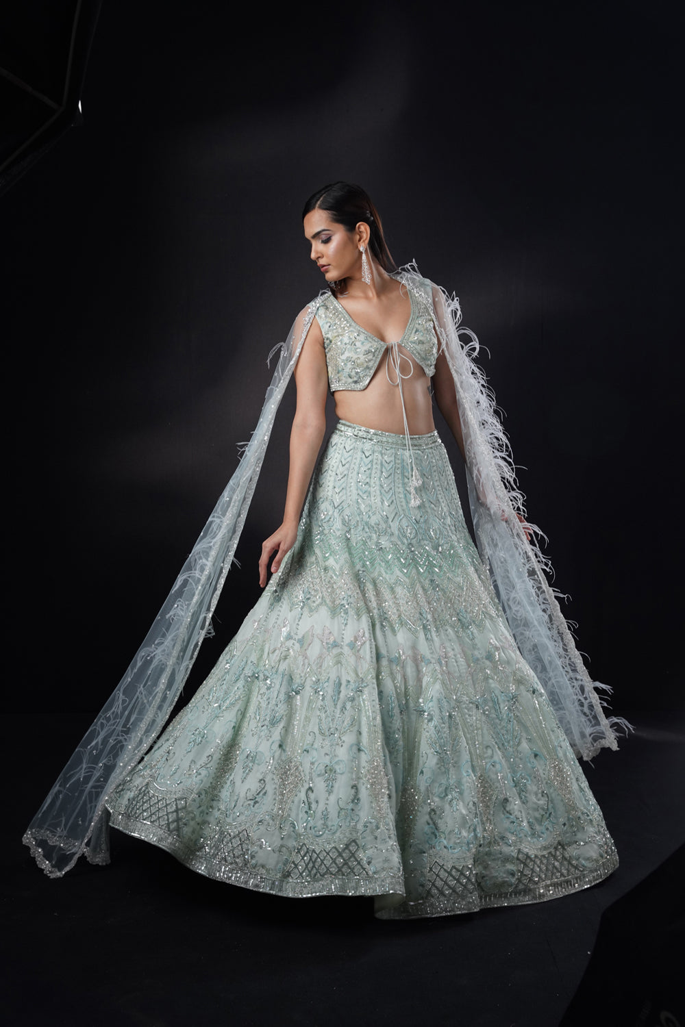 "Elara" Powder Blue Lehenga Set With Cape