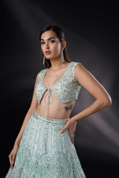 "Elara" Powder Blue Lehenga Set With Cape