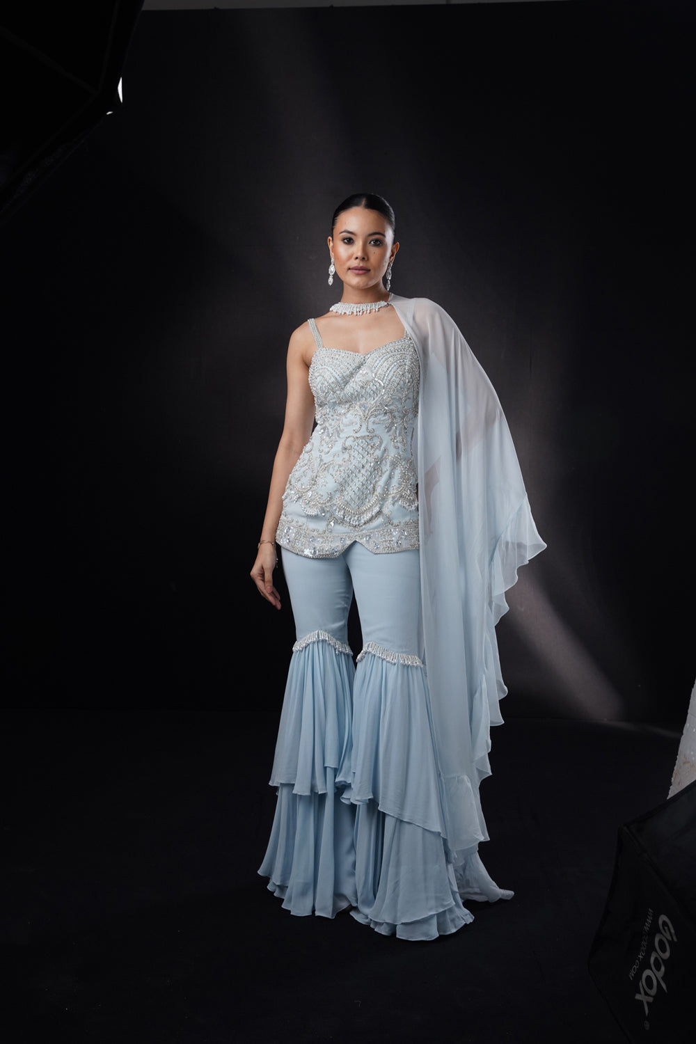 "Belleza" Sky Blue Embellished Sharara Set